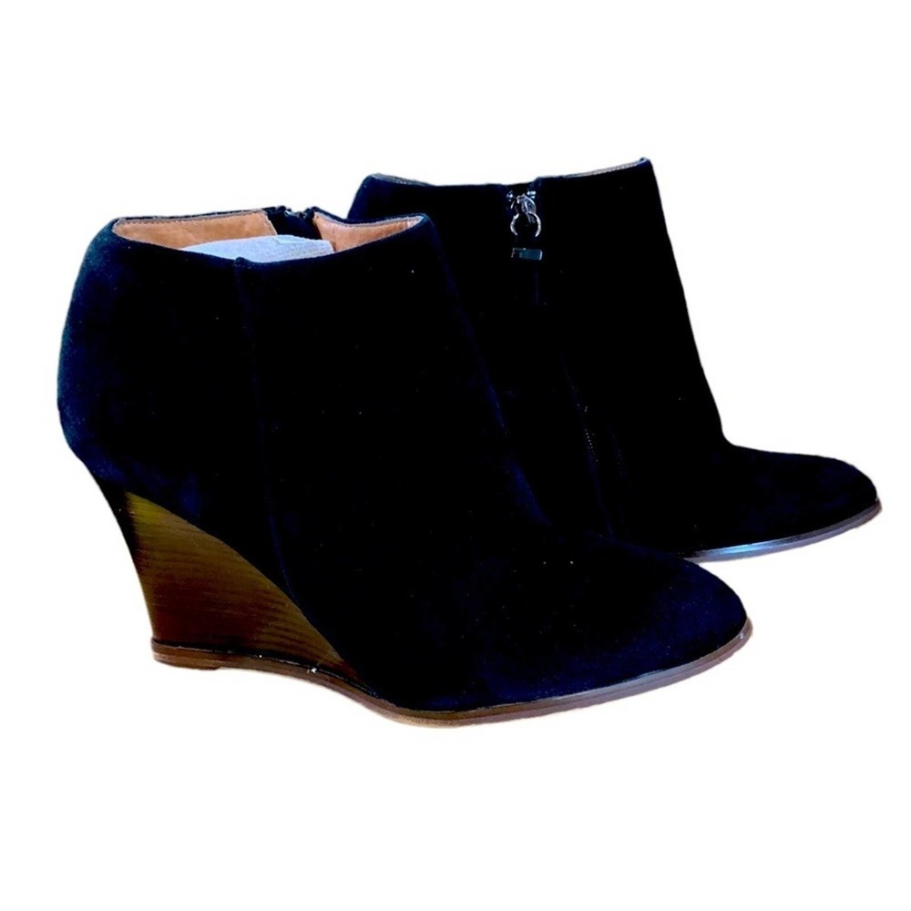 Halogen black suede leather wedge shoes 4" ledges side zipper size 10 - Picture 6 of 9